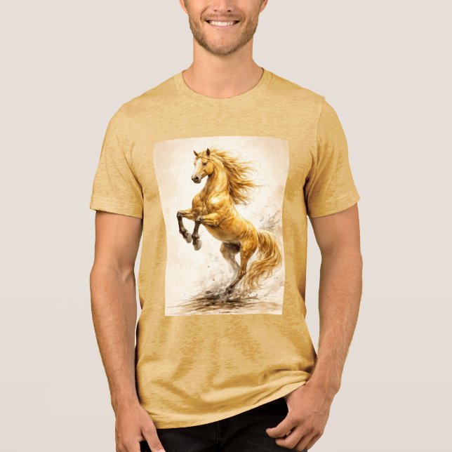 Camiseta Triblenda Golden Rearing Horse – Cinematic Ink Painting (Anverso)