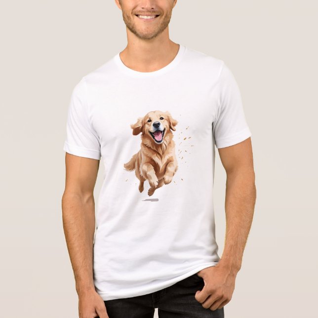Camiseta Triblenda Golden Retriever Happy Playong Fun Saltando Al Air (Anverso)