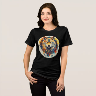 Camiseta Triblenda Golden Wolf with Tribal Mandala Design