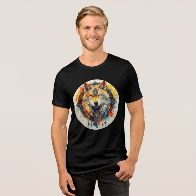 Camiseta Triblenda Golden Wolf with Tribal Mandala Design (Anverso Completo)