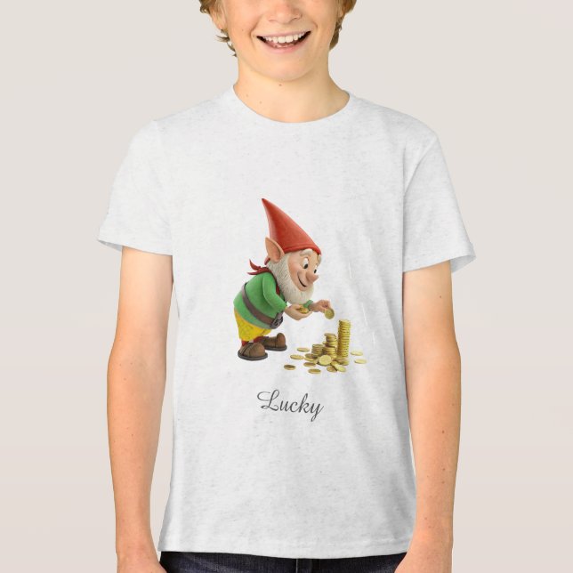 Camiseta Triblenda Good Luck Gnome with Gold Coins and Script (Anverso)