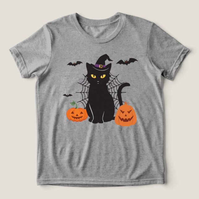 Camiseta Triblenda Gorra de bruja de gato negro (Diseño delantero )