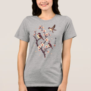 Camiseta Triblenda Gorriones de primavera en una rama florecida