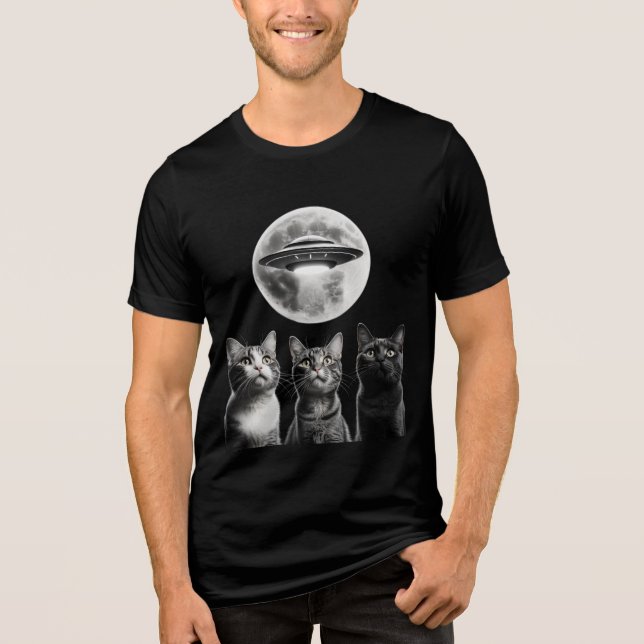 Camiseta Triblenda Graciosa 3 temidos gatos Luna OVNI Alienígena Inva (Anverso)