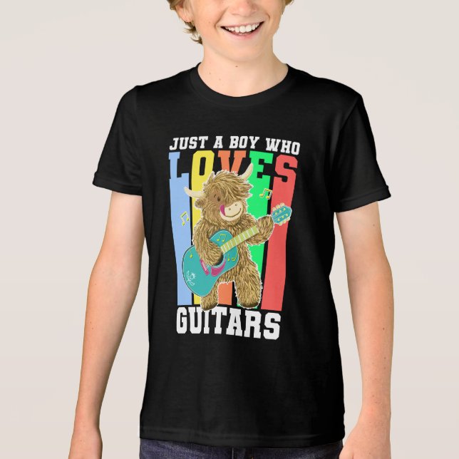 Camiseta Triblenda Graciosa Guitariana en la vaca Highland (Anverso)