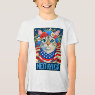 Camiseta Triblenda Gracioso 4 De Julio Meowica Kitty Cat Bandera Esta