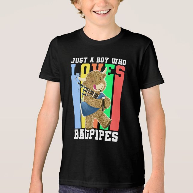 Camiseta Triblenda Gracioso Bagpipes Escocia Vaca Highland (Anverso)