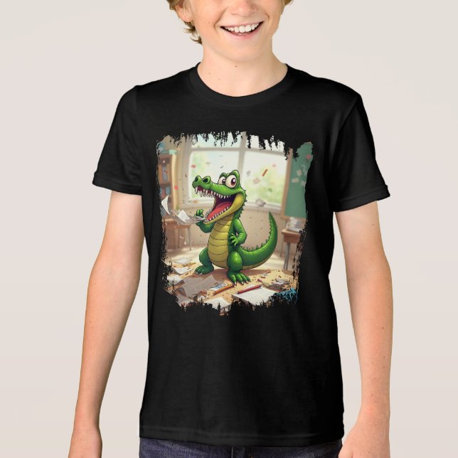 Camiseta Triblenda Gracioso de vuelta a la escuela dinosaurio comiend (Anverso)