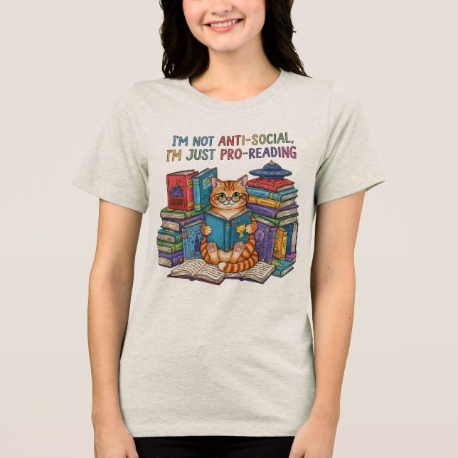 Camiseta Triblenda Gracioso gato leyendo camiseta - Regalo de amante  (Anverso)