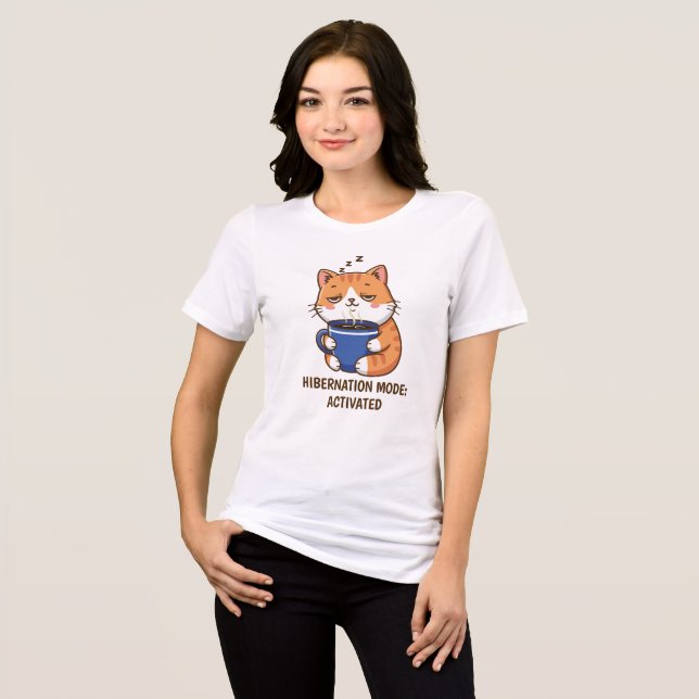 Camiseta Triblenda Gracioso modo de hibernación de café gato con sueñ (Anverso Completo)