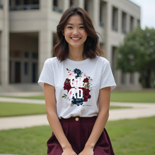 Camiseta Triblenda Grado de flores de color azul y burdeos elegantes