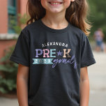 Camiseta Triblenda Grado divertido Colorful Personalized Pre-K Class<br><div class="desc">Camiseta de pregrado divertida para celebrar al graduado. El diseño presenta un diseño colorido y luminoso con el nombre del jardín. Diseño de tipografía divertida con letras de color arcoiris y una estrella. Un regalo perfecto para el pre-k grad. Diseño de Moodthology Papery</div>
