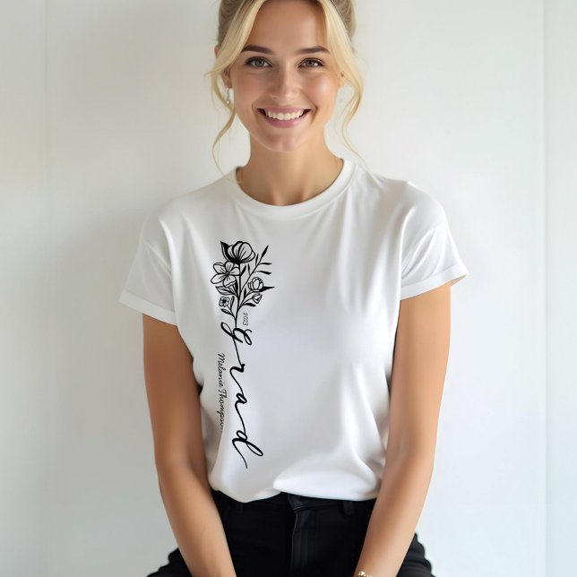 Camiseta Triblenda Grado personalizado de guión gráfico moderno (Floral Sketch Modern Grad Script Personalized Grad Tri-Blend Shirt)