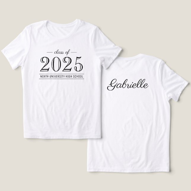 Camiseta Triblenda Graduación elegante de Personalizados blancos y ne (Diseño Anverso y Reverso)