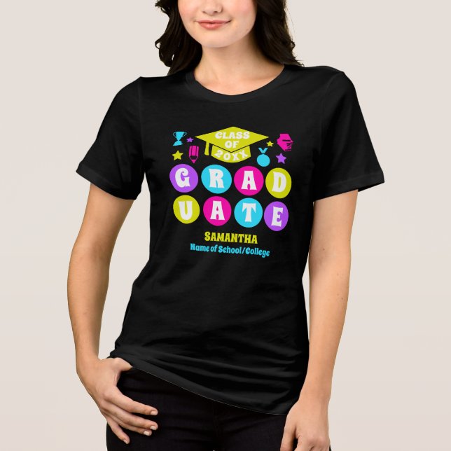 Camiseta Triblenda Graduación personalizada de neón retro (Anverso)