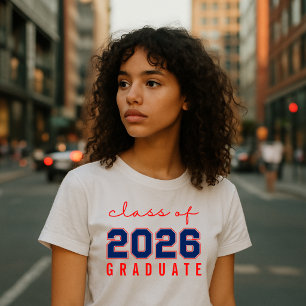 Camiseta Triblenda Graduado Minimalista Azul Rojo de la Promoción de