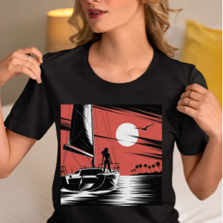 Camiseta Triblenda Gráfica de Aventura de Vela al Atardecer