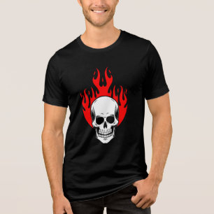 Camiseta Triblenda Gráfica de Cráneo en Llamas