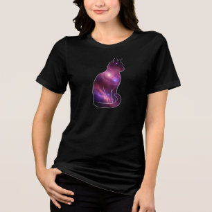Camiseta Triblenda Gráfica de Gato Espacial Cósmico