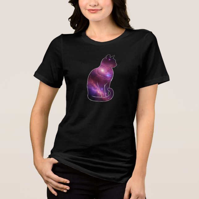Camiseta Triblenda Gráfica de Gato Espacial Cósmico (Anverso)