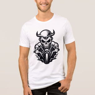 Camiseta Triblenda Gráfica de Motociclista con Cráneo Cornudo