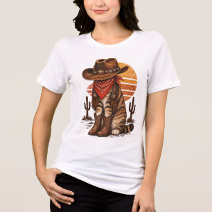 Camiseta Triblenda Gráfica Occidental de Gato Vaquero Vintage – Rodeo