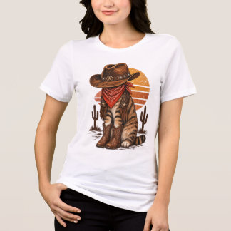 Camiseta Triblenda Gráfica Occidental de Gato Vaquero Vintage – Rodeo