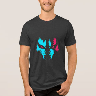 Camiseta Triblenda Gráfico de Cara de Lobo Neon