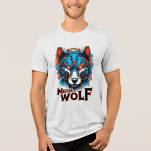 Camiseta Triblenda Gráfico de Lobo Mecha de Doble Impresión