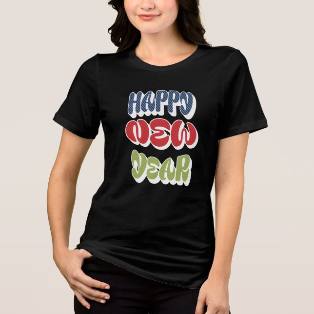 Camiseta Triblenda Gráfico del vector de Año Nuevo Feliz (Anverso)
