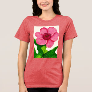 Camiseta Triblenda Gran anémona rosa con hojas verdes de esmeralda