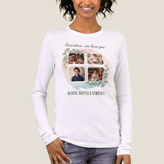 Camiseta Triblenda Grandma we love you 6 Photo Collage Eucalyptus (Anverso)
