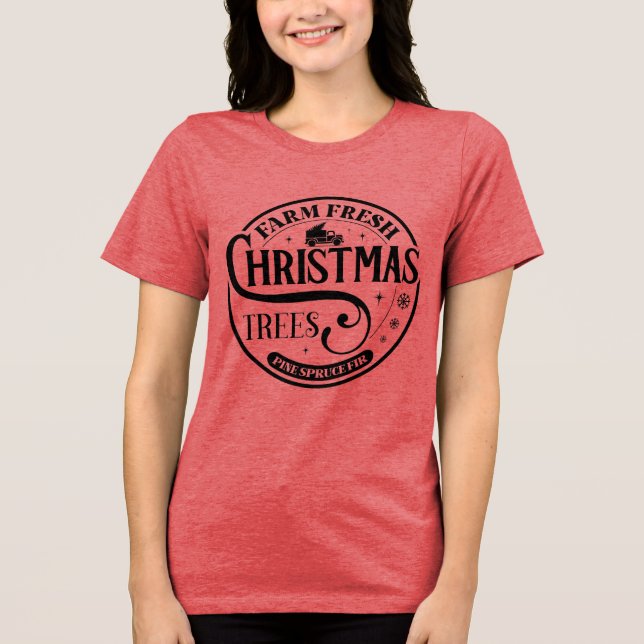 Camiseta Triblenda Granja Árboles de Navidad frescos Pine Spruce Fir (Anverso)