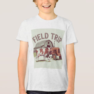 Camiseta Triblenda Granja de viajes de campo   Vaca, tractor y graner