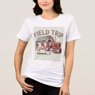 Camiseta Triblenda Granja de viajes de campo Vaca, tractor y graner