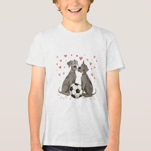 Camiseta Triblenda Great Dane with soccer ball for Valentine's Day (Anverso)