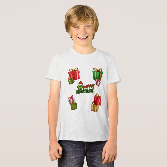 Camiseta Triblenda Green Christmas Creature with Gift Boxes (Anverso Completo)