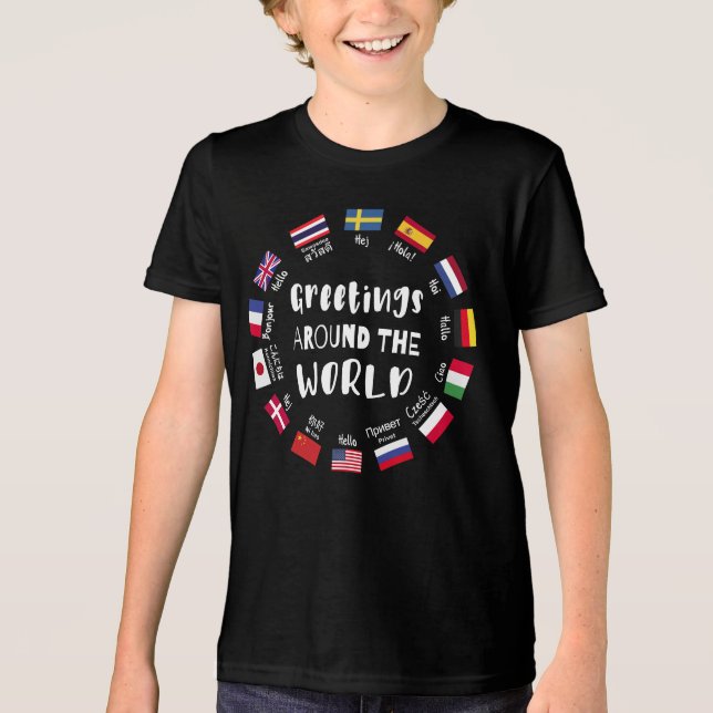 Camiseta Triblenda Greetings around the world - Hello in all language (Anverso)