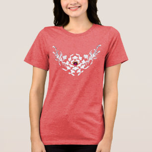 CAMISETA TRIBLENDA GRIFFINES BLANCOS Y FLORES CON GEMA RUBÍ ROSA