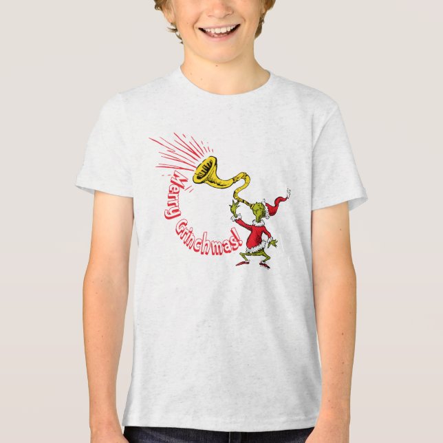 Camiseta Triblenda Grinch Blowing the Merry Grinchmas Horn (Anverso)