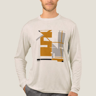 Camiseta Triblenda Gris naranja sobre diseño abstracto geométrico púr