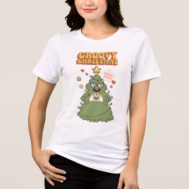 Camiseta Triblenda Groovy Christmas Tree - Holly Jolly Vibes (Anverso)