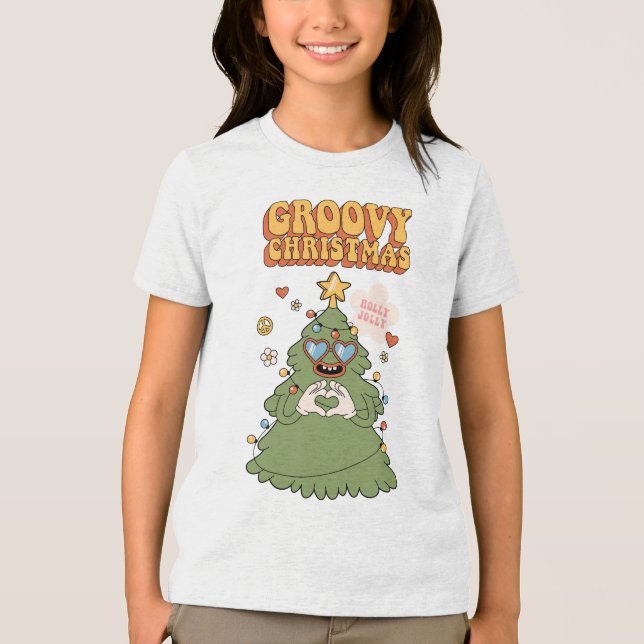 Camiseta Triblenda Groovy Christmas Tree - Holly Jolly Vibes (Anverso)