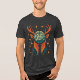 Camiseta Triblenda Groovy Deer Head - Disco Ball Forest Spirit Shirt