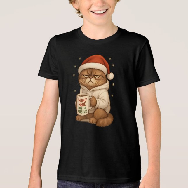 Camiseta Triblenda Grumpy Christmas Cat with Santa Hat (Anverso)