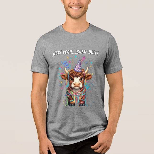 Camiseta Triblenda Grumpy Highland Cow New Year's Funny Sarcastic (Anverso)