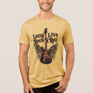 Camiseta Triblenda Grunge Long Vive Rock n Rollo alas Guitarra