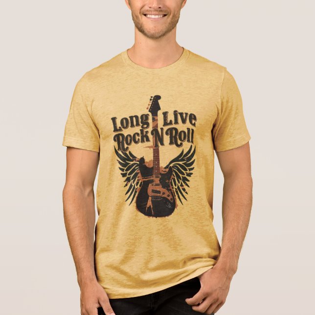 Camiseta Triblenda Grunge Long Vive Rock n Rollo alas Guitarra (Anverso)