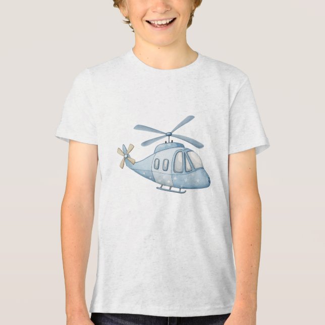 Camiseta Triblenda Guardería de Helicóptero de Acuarela Azul de Noche (Anverso)