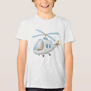 Camiseta Triblenda Guardería moderna de helicóptero de acuarela azul 